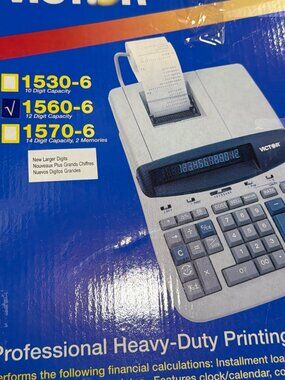 Victor 1560-6 Professional Heavy-Duty Printing Calculator 12 Digit Capacity